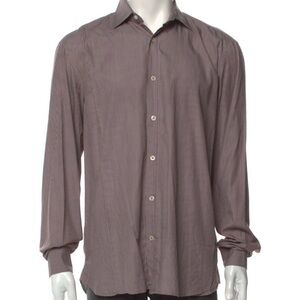 Burberry Men's Taupe Striped Dress Shirt